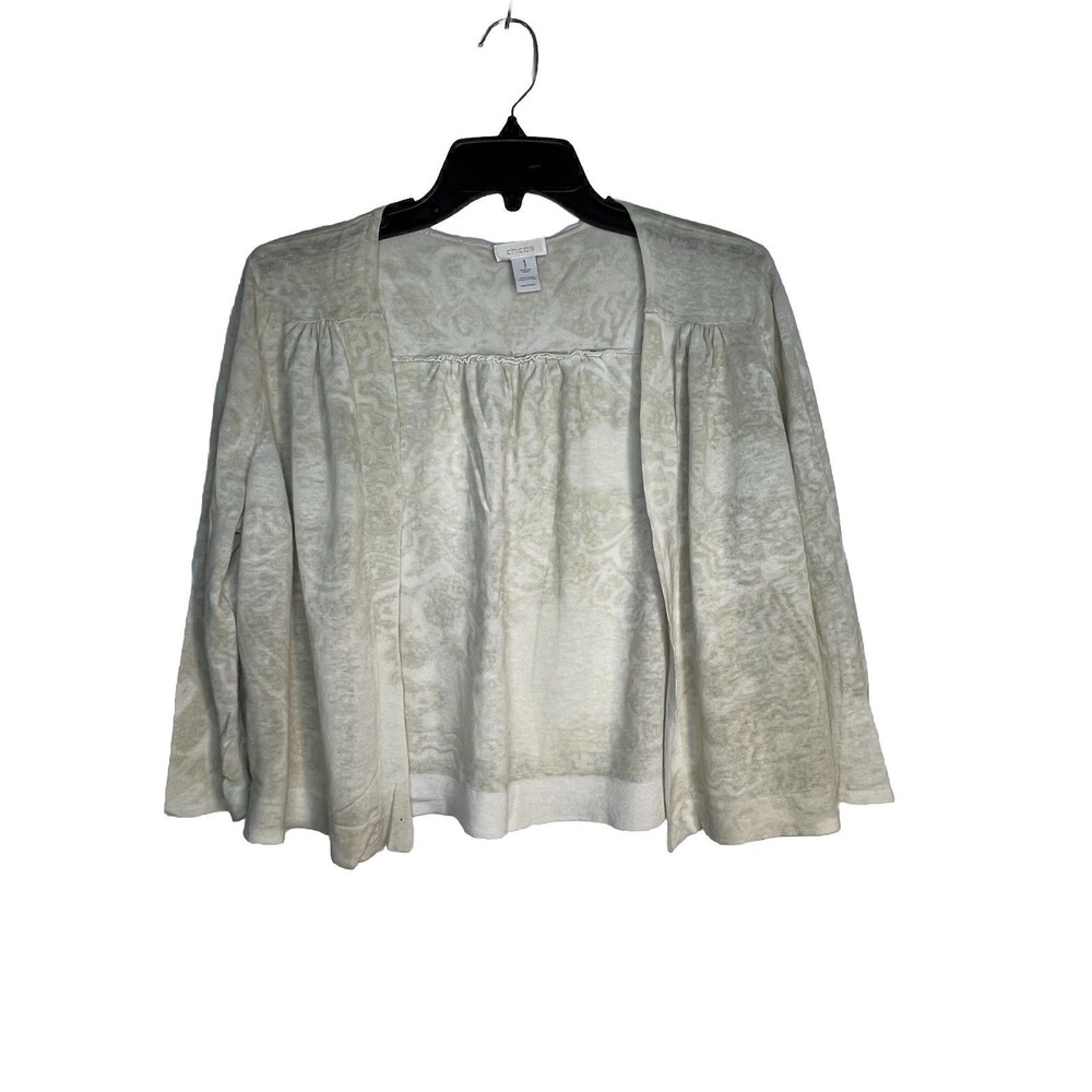 Chicos Damask Victorian Rocky Mountain Gray Cardigan jacket blouse 1 Top M 6 8
